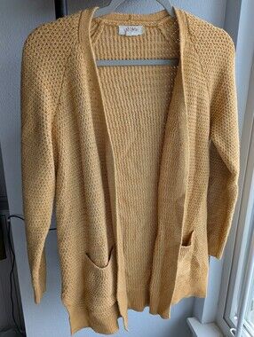 FatFace Mustard Yellow Chunky Knit Open Front Cardigan Sweater US 4 UK 8